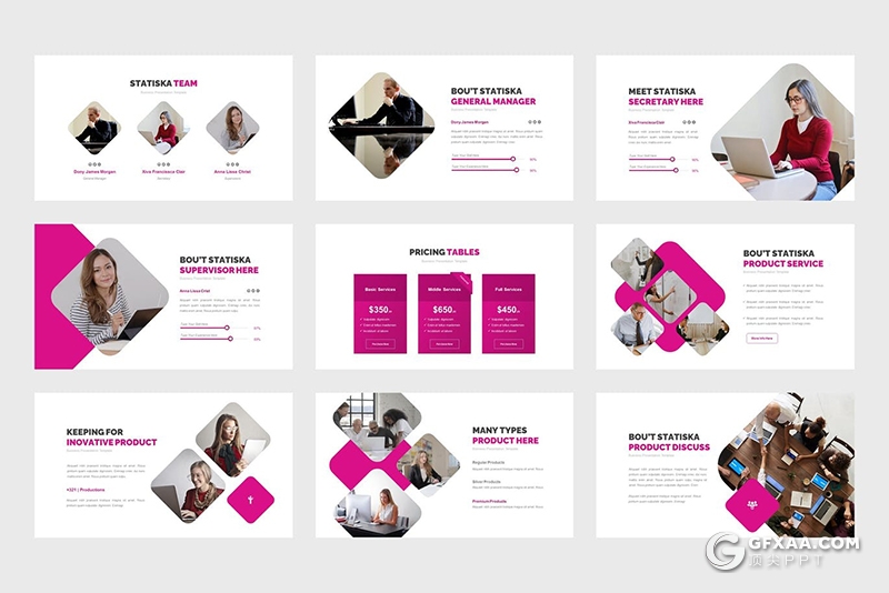 30页创意圆角矩形版式设计粉红色商务主题PPT模板 - 顶尖PPT