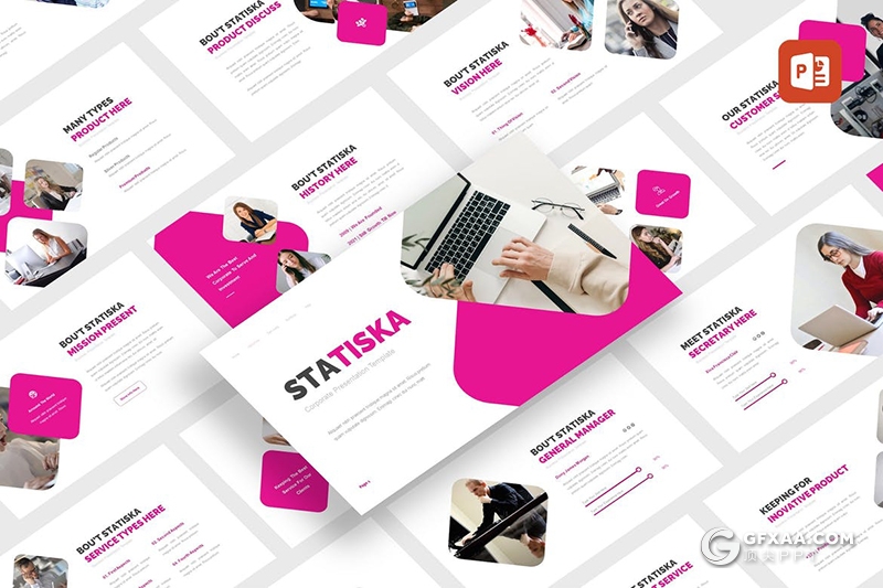 30页创意圆角矩形版式设计粉红色商务主题PPT模板 - 顶尖PPT