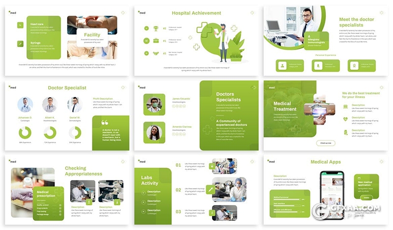 30医学研究主题ppt卡通医学人物插画医疗机构医学主题ppt模板5种主题配色2种尺寸 - 顶尖PPT