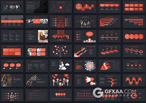 253页红色图形图表大气稳重PPT商务模板 - 顶尖PPT