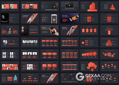 253页红色图形图表大气稳重PPT商务模板 - 顶尖PPT