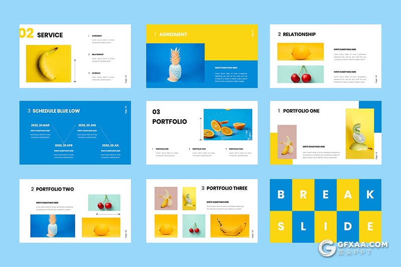 40页创意作品展示水果展示Google slides模板 - 顶尖PPT
