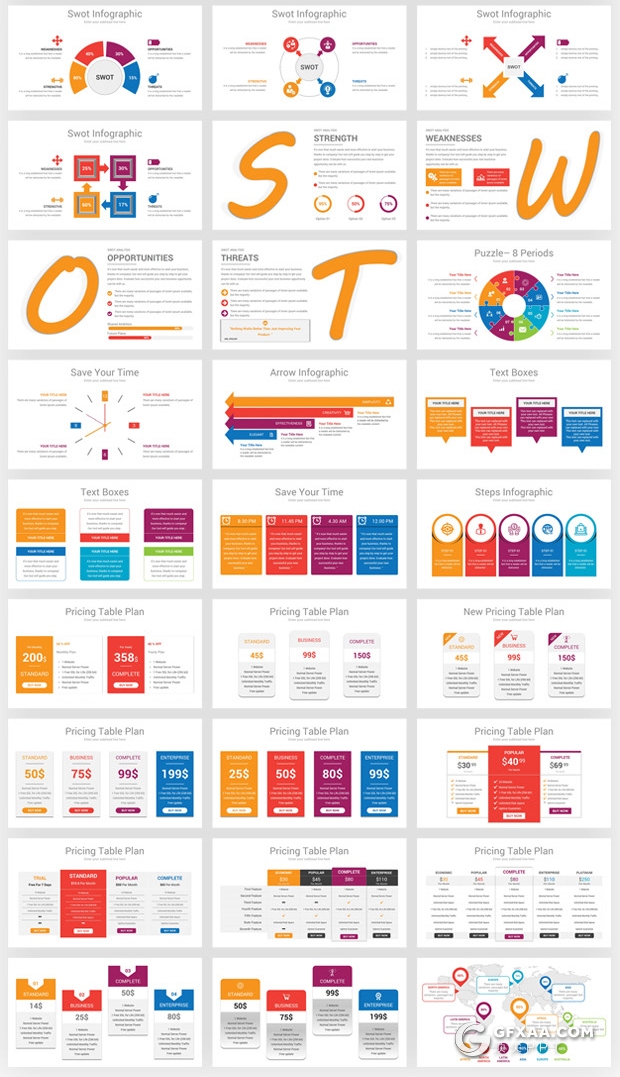 165页PPT创意图形素材时间轴箭头指向圆环图价格表地图等信息图形PPT - 顶尖PPT