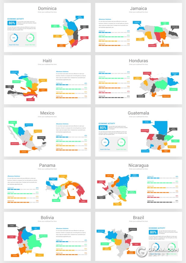 245页彩色亚洲非洲美洲欧洲美国国家地图PPT模板 - 顶尖PPT