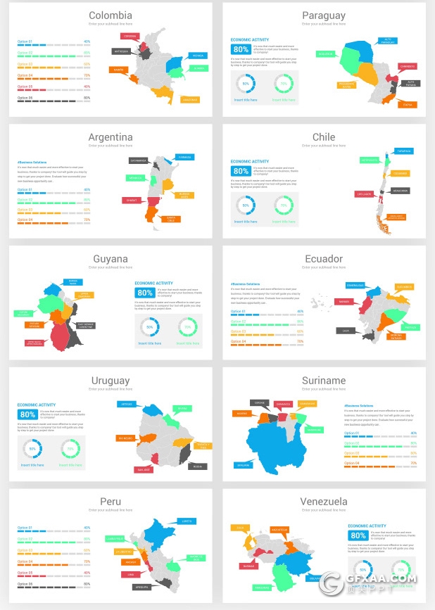 245页彩色亚洲非洲美洲欧洲美国国家地图PPT模板 - 顶尖PPT