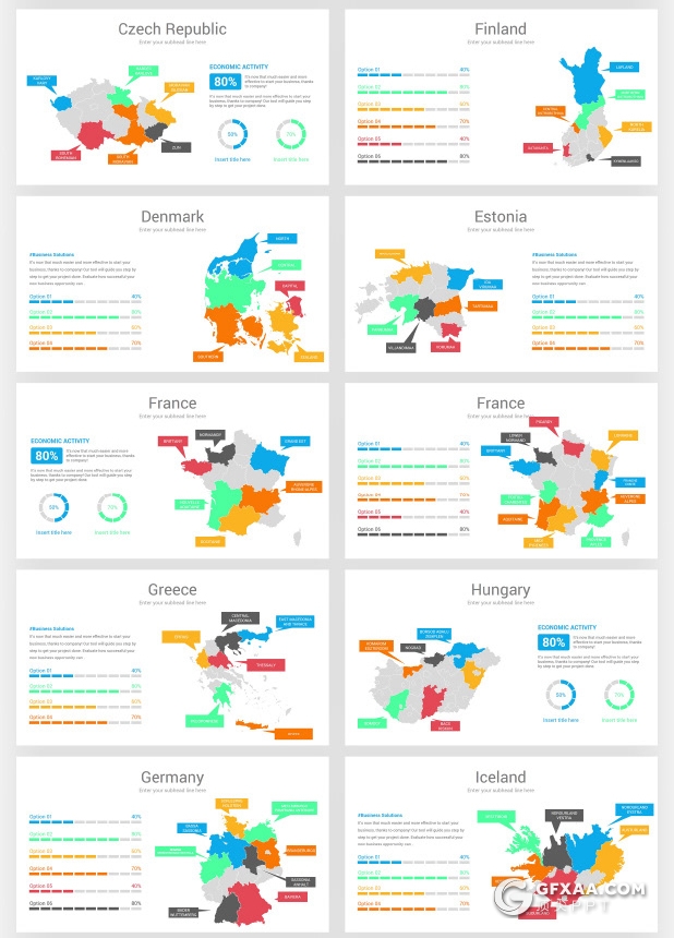 245页彩色亚洲非洲美洲欧洲美国国家地图PPT模板 - 顶尖PPT