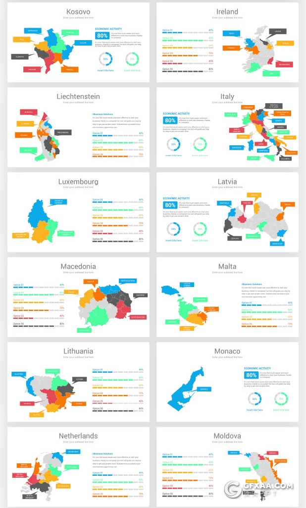 245页彩色亚洲非洲美洲欧洲美国国家地图PPT模板 - 顶尖PPT