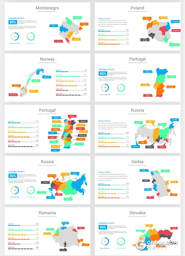 245页彩色亚洲非洲美洲欧洲美国国家地图PPT模板 - 顶尖PPT