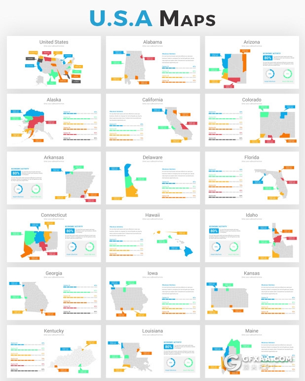 245页彩色亚洲非洲美洲欧洲美国国家地图PPT模板 - 顶尖PPT