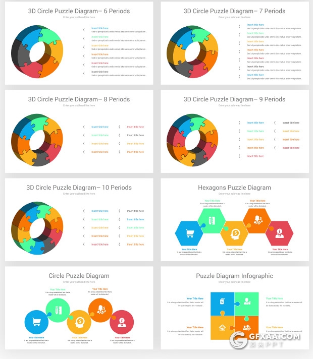 70页3D多边形圆形积木拼图图形PPT模板 - 顶尖PPT