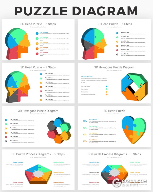 70页3D多边形圆形积木拼图图形PPT模板 - 顶尖PPT