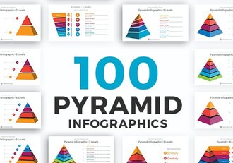 100页彩色创意金字塔锥形3d金字塔PPT图形素材模板 - 顶尖PPT