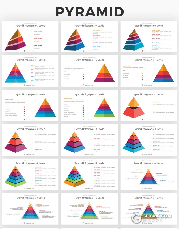 100页彩色创意金字塔锥形3d金字塔PPT图形素材模板 - 顶尖PPT
