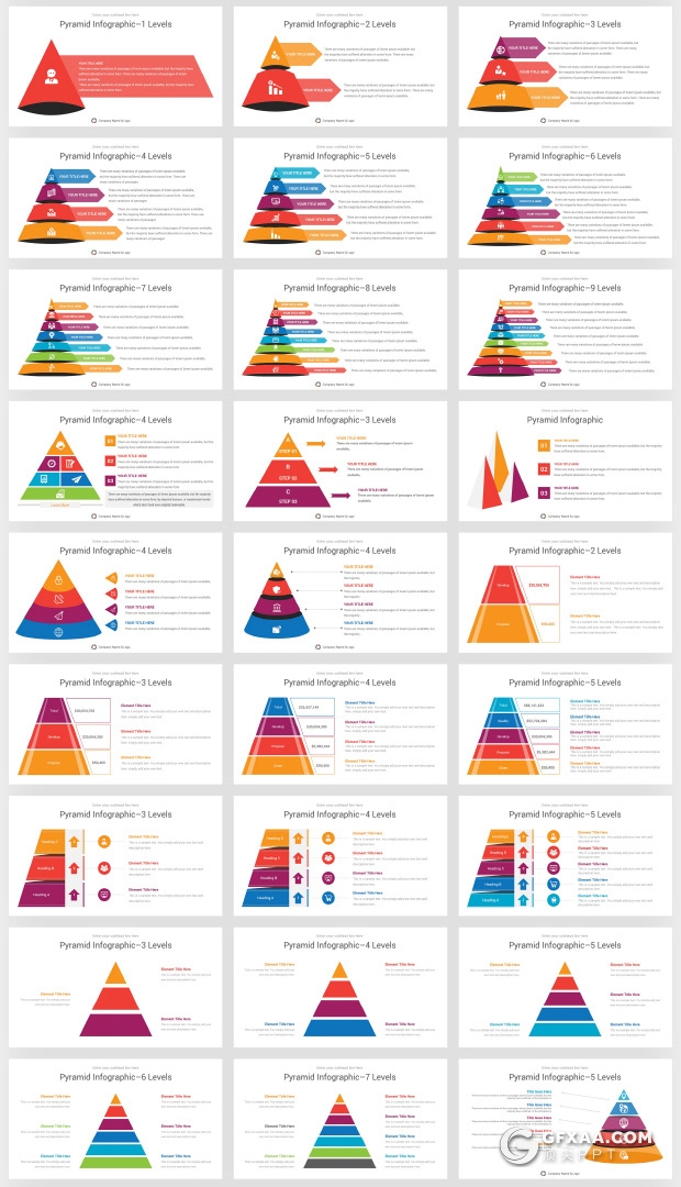 100页彩色创意金字塔锥形3d金字塔PPT图形素材模板 - 顶尖PPT