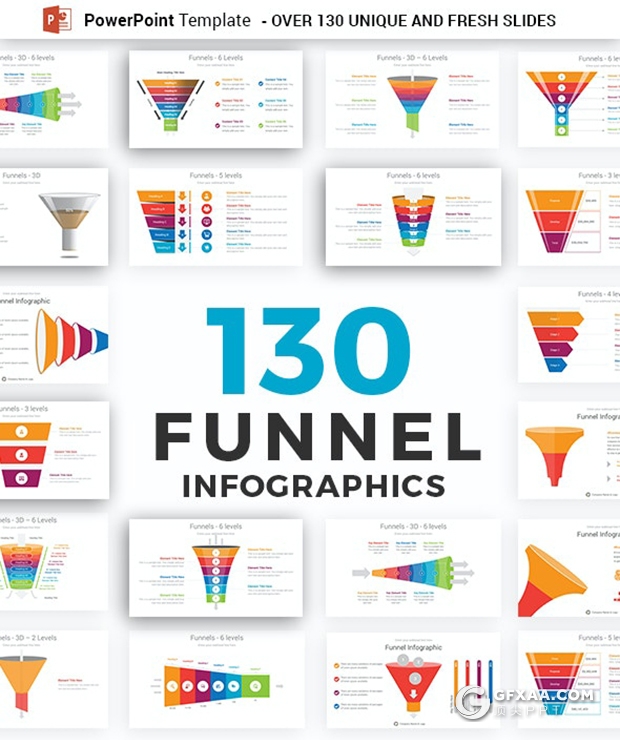 130页彩色商务漏斗信息图形金字塔锥形信息图形ppt模板 - 顶尖PPT