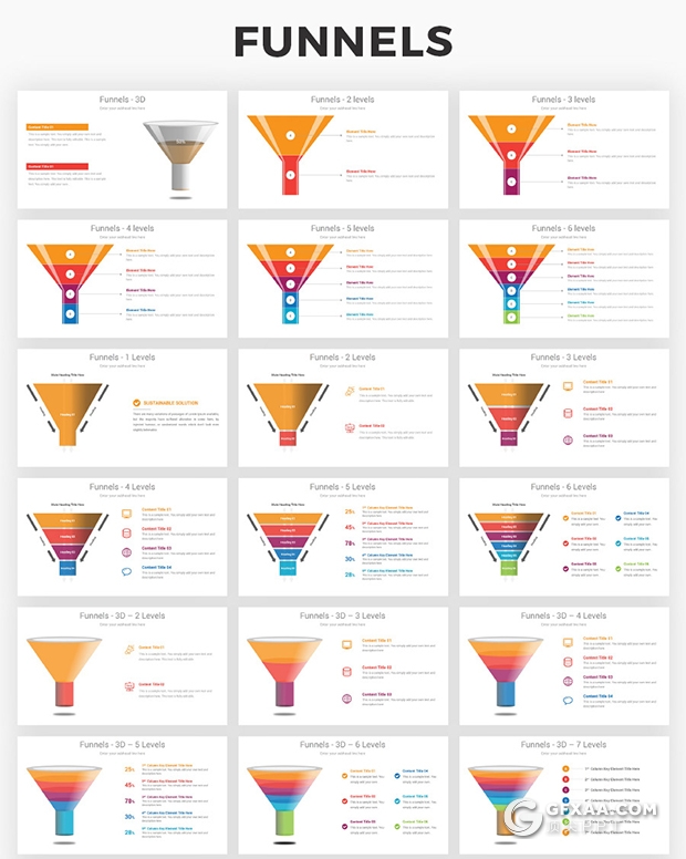 130页彩色商务漏斗信息图形金字塔锥形信息图形ppt模板 - 顶尖PPT