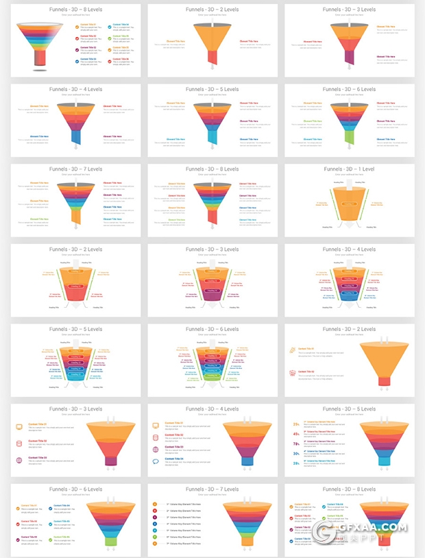 130页彩色商务漏斗信息图形金字塔锥形信息图形ppt模板 - 顶尖PPT