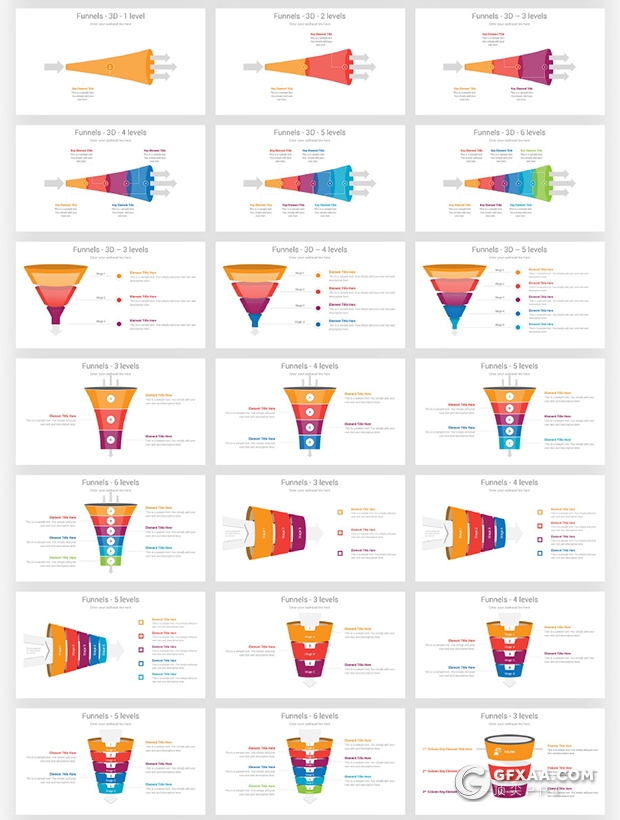 130页彩色商务漏斗信息图形金字塔锥形信息图形ppt模板 - 顶尖PPT