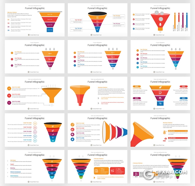 130页彩色商务漏斗信息图形金字塔锥形信息图形ppt模板 - 顶尖PPT