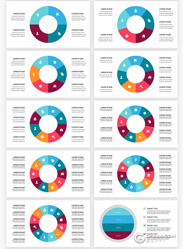 145页国外色彩圆形循环图过程图要点图形PPT模板 - 顶尖PPT