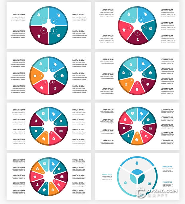 145页国外色彩圆形循环图过程图要点图形PPT模板 - 顶尖PPT