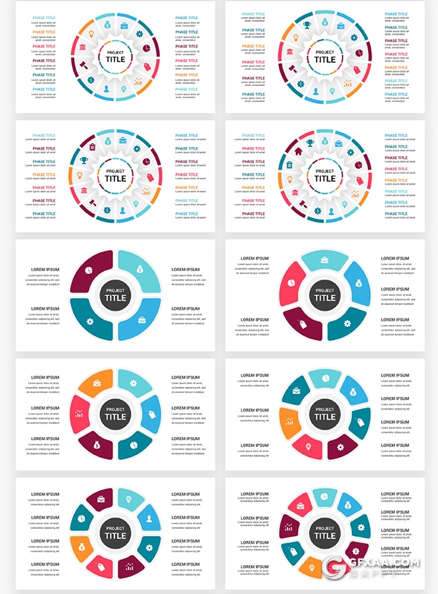 145页国外色彩圆形循环图过程图要点图形PPT模板 - 顶尖PPT