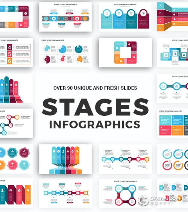 90页创意彩色ppt流程图过程图形重点信息图形ppt模板 - 顶尖PPT
