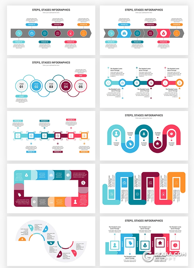 90页创意彩色ppt流程图过程图形重点信息图形ppt模板 - 顶尖PPT