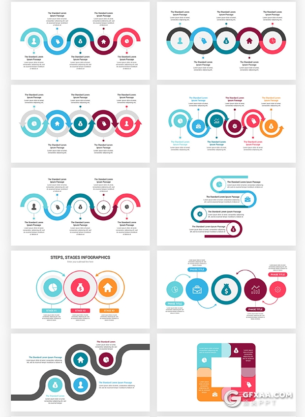 90页创意彩色ppt流程图过程图形重点信息图形ppt模板 - 顶尖PPT
