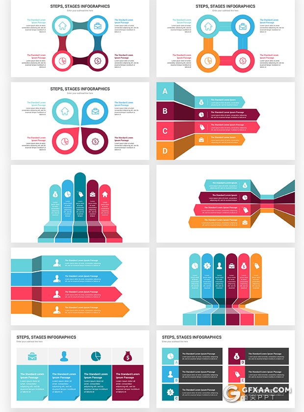 90页创意彩色ppt流程图过程图形重点信息图形ppt模板 - 顶尖PPT