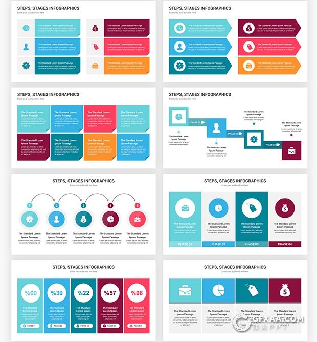 90页创意彩色ppt流程图过程图形重点信息图形ppt模板 - 顶尖PPT