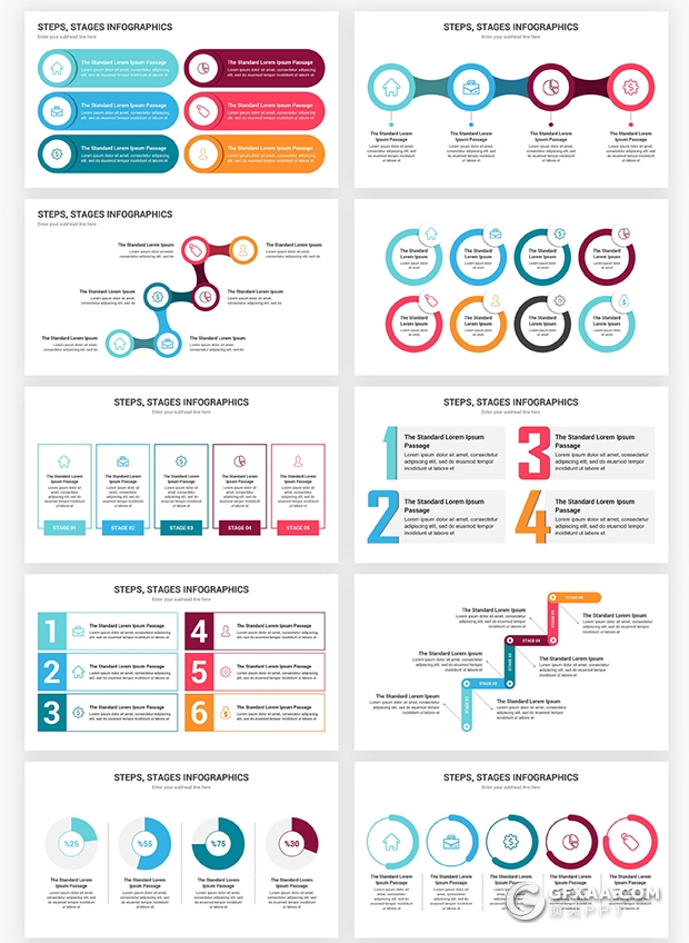 90页创意彩色ppt流程图过程图形重点信息图形ppt模板 - 顶尖PPT