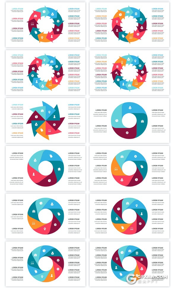 62页国外彩色圆形循环图过程流程图形PPT模板 - 顶尖PPT
