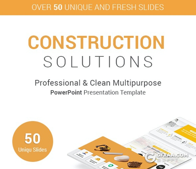 50页橙色扁平化建筑工程施工建筑项目展示PPT模板 - 顶尖PPT