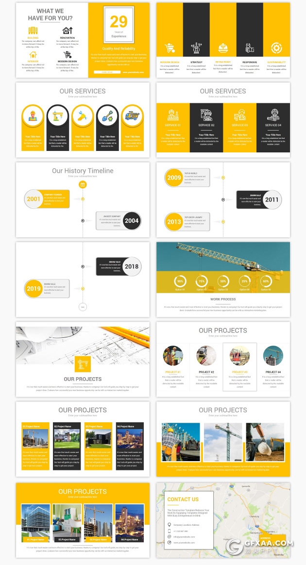 50页橙色扁平化建筑工程施工建筑项目展示PPT模板 - 顶尖PPT