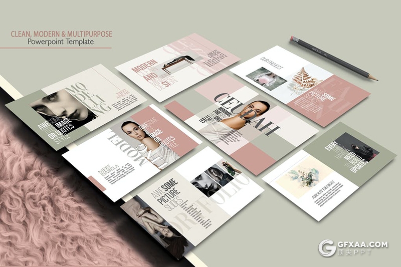35页简约时尚流行风格模特写真摄影PPT模板 - 顶尖PPT