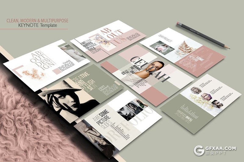 35页简约时尚流行风格模特写真摄影keynote模板 - 顶尖PPT