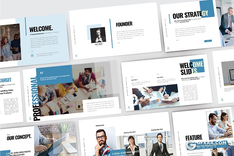 30页国外商业风格商务项目合作公司会议PPT模板5种配色 - 顶尖PPT