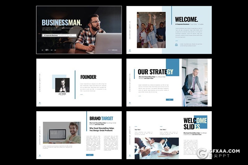 30页国外商业风格商务项目合作公司会议PPT模板5种配色 - 顶尖PPT