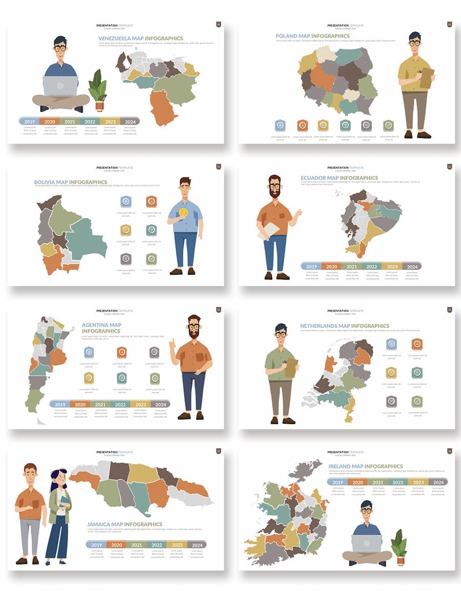 人物插画世界各国地图keynote动画模板 - 顶尖PPT