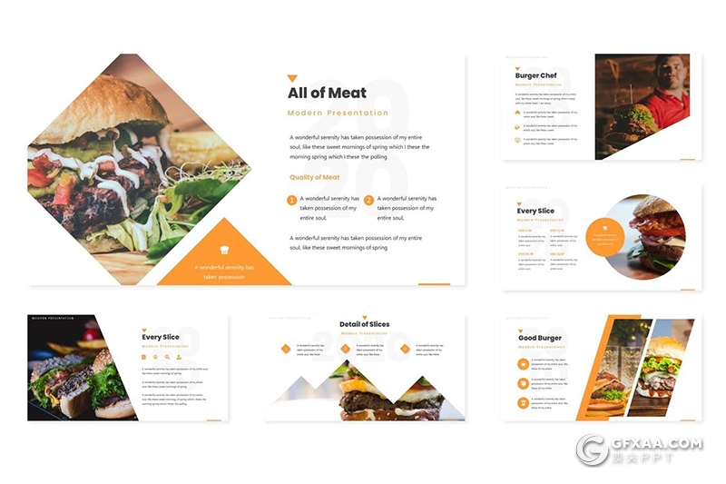 30页西式快餐汉堡薯条产品促销市场调研Google slides模板5种主题配色 - 顶尖PPT