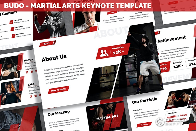 30页武术拳击散打培训宣传项目展示keynote模板 - 顶尖PPT