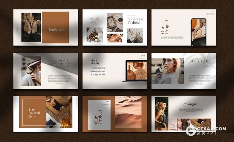 32页棕色欧式简约风格摄影美图展示PPT模板 - 顶尖PPT