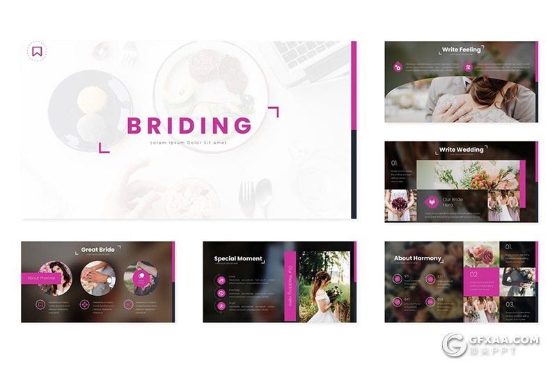 30页婚礼策划婚礼摄影美图展示Google slides模板 - 顶尖PPT