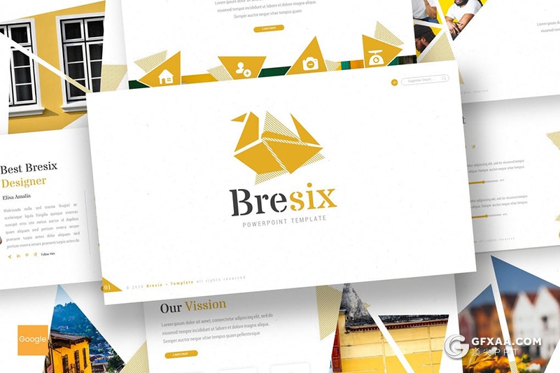 30页扁平化千纸鹤折纸效果通用Google slides模板5种配色 - 顶尖PPT