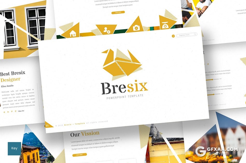 30页扁平化千纸鹤折纸效果通用keynote模板5种配色 - 顶尖PPT