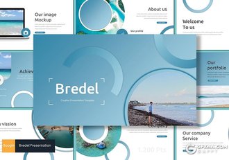 30页创意圆形组合版式海滩旅游通用Google slides模板5种配色 - 顶尖PPT