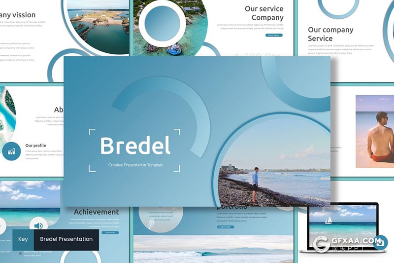 30页创意圆形组合版式海滩旅游通用keynote模板5种配色 - 顶尖PPT