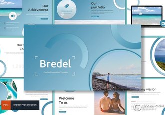 30页创意圆形组合版式海滩旅游通用PPT模板5种配色 - 顶尖PPT