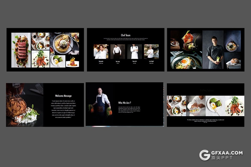 45页黑色系西式餐饮牛排餐厅展示宣传推广PPT模板 - 顶尖PPT